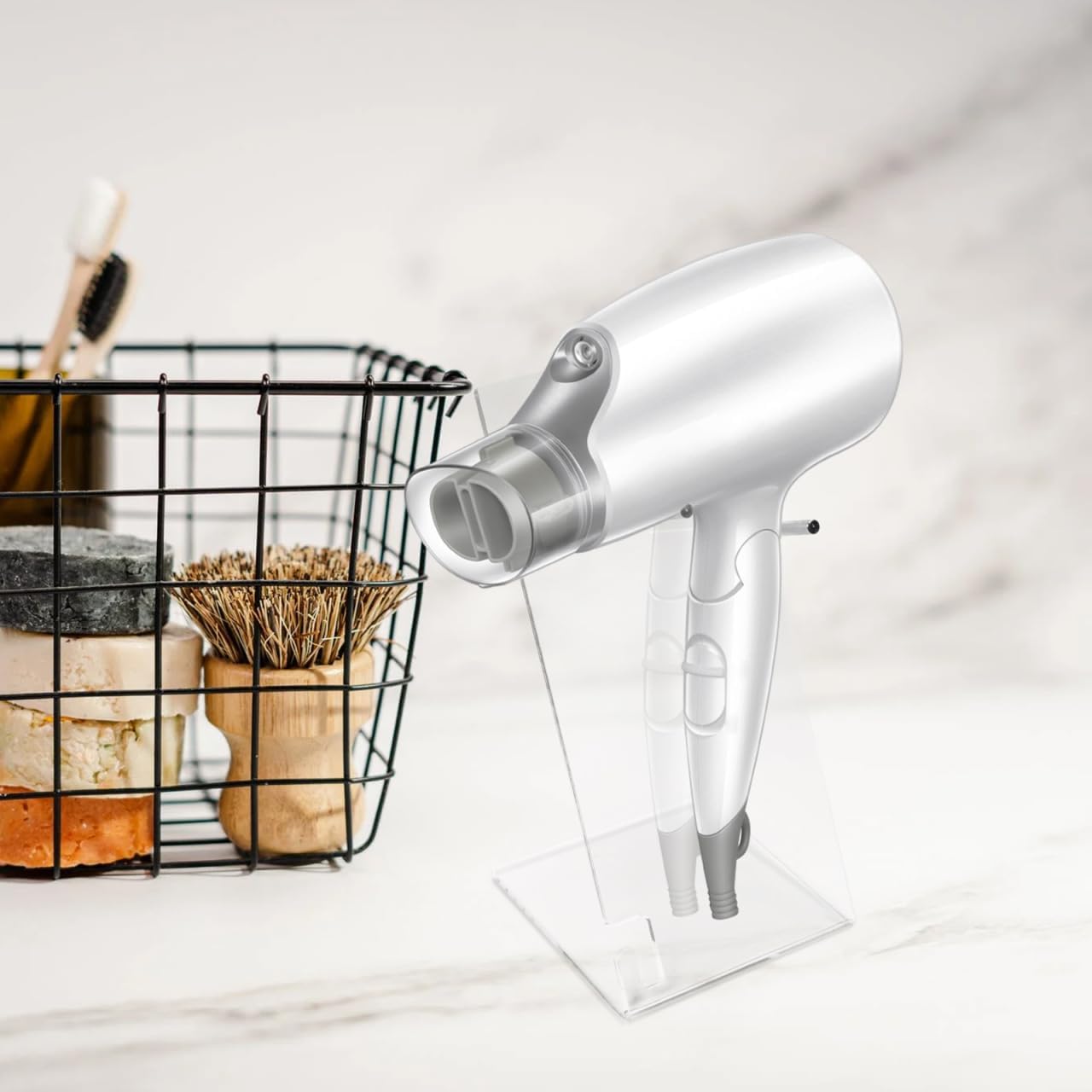 FRCOLOR Hair Dryer Rack 10.62X4.72X4.72In Acrylic Bathroom Hair Dryer Storage Holder Wall Mounted Showing Stand Space Saving Organizer for Home Salon