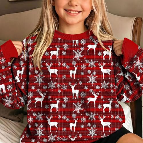 Girls Christmas Sweater Cute Ribbed Long Sleeve Crewneck Jumper Sweaters - image 8