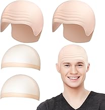 2 pcs Silicone Bald Cap For Adults, Mens Bald Head Wig Cap Fancy Dress with 2 Wig Caps, Realistic Bald Caps Dress Up, Reusable Bald Head Cover for Makeup, Cosplay, Theatre, Film