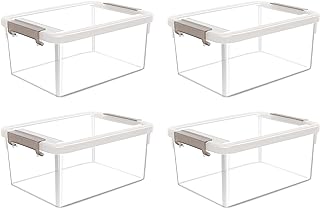 Citylife 4 Packs Small Storage Bins with Lids 3.2 QT Plastic Storage Containers for Organizing Stackable Clear Storage Boxes