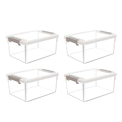 Citylife 4 Packs Small Storage Bins with Lids 3 2 QT Plastic Storage Containers for Organizing Stackable Clear