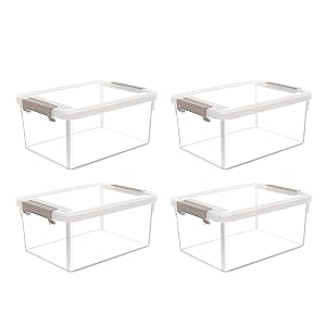 Citylife 4 Packs Small Storage Bins with Lids 3 2 QT Plastic Storage Containers for Organizing Stackable Clear