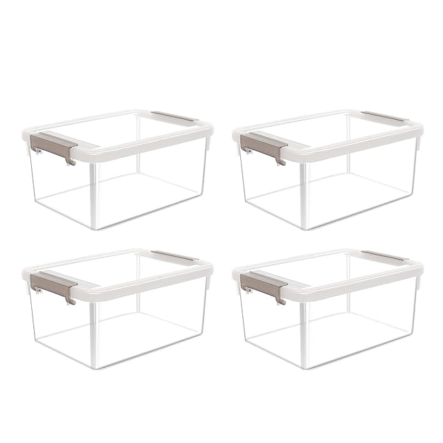 Citylife 4 Packs Small Storage Bins with Lids 3 2 QT Plastic Storage Containers for Organizing Stackable Clear