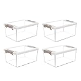 Citylife 4 Packs Small Storage Bins with Lids 3.2 QT Plastic Storage Containers for Organizing Stackable Clear Storage Boxes