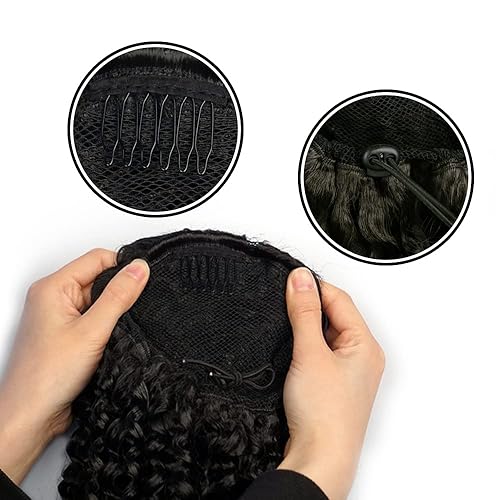 Miniatura 3 de Extensión de cola de caballo rizada con cordón, extensiones de cabello afro rizado para mujer, extensiones de cabello rizado degradado de 16