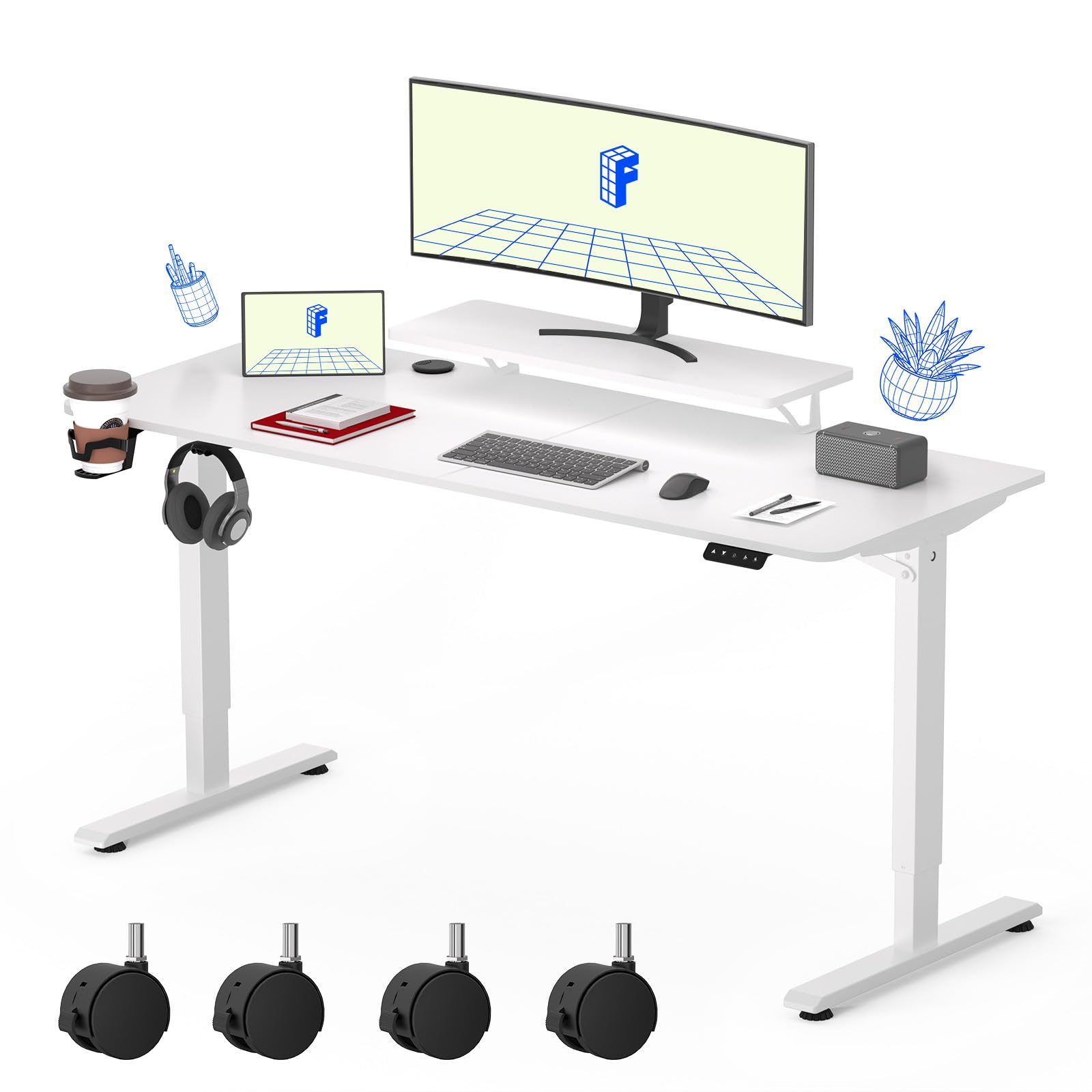 FLEXISPOT Escritorio Eléctrico Ajustable en Altura, Escritorio Ergonómico, con estantes para Monitor, Mesa Ordenador, Escritorio para Computadora, fácil Montaje, Oficina en casa - 120×60cm
