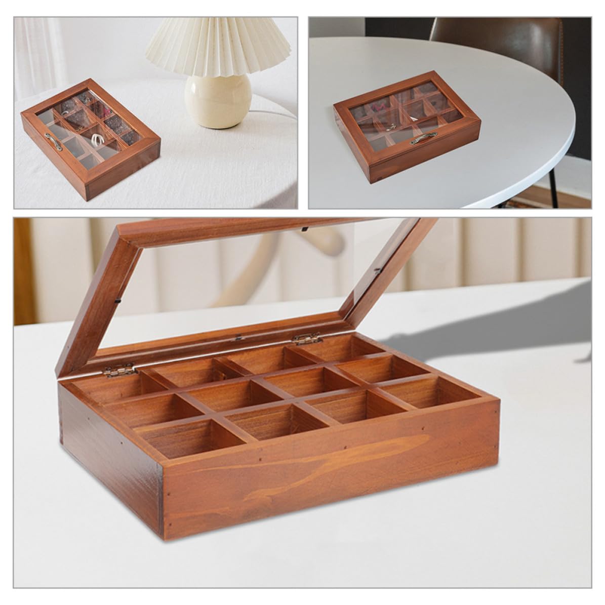 TOYANDONA 2 Piezas Caja de Joyas de Madera Maciza con 12 Compartimentos