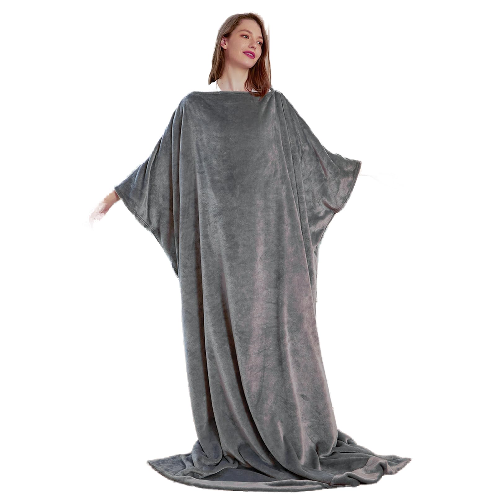 DaysU Micro Flannel Wearable Blanket with Pullover Closure, Sleeves and Flannel Foot Pocket for Adults, Women and Men (Grey)