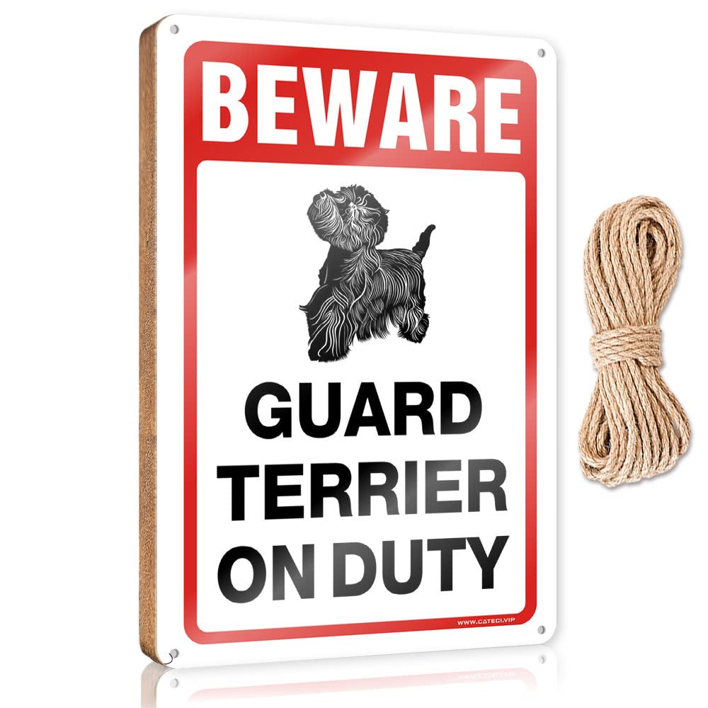 YYHLEH Funny Bathroom Signs Wall Decor Beware! Guard Terrier On Duty Wooden Sign(20X30CM)