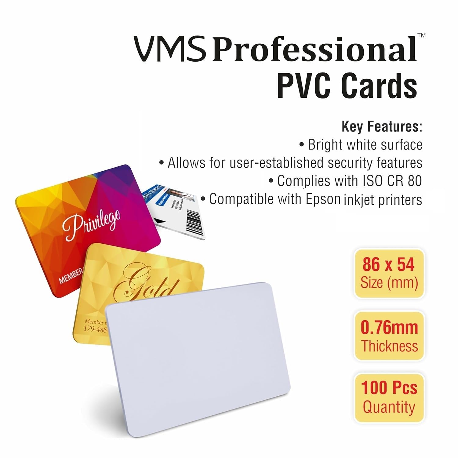 VMS Tarjeta de contacto profesional de PVC en blanco IC/Smart Card 100 tarjetas