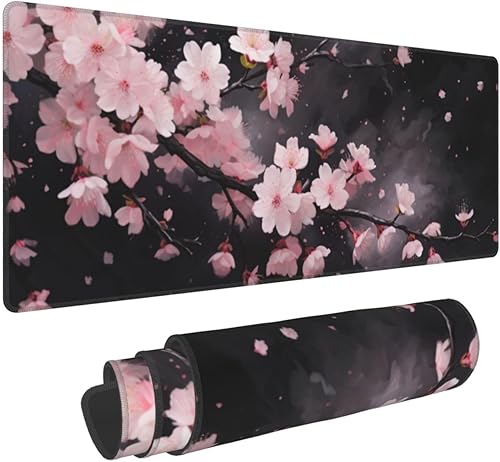 Miniatura 9 de Alfombrilla de mouse para juegos con diseño de flores y cerezas, base de goma antideslizante, alfombrilla de mouse extendida con bordes cosidos,