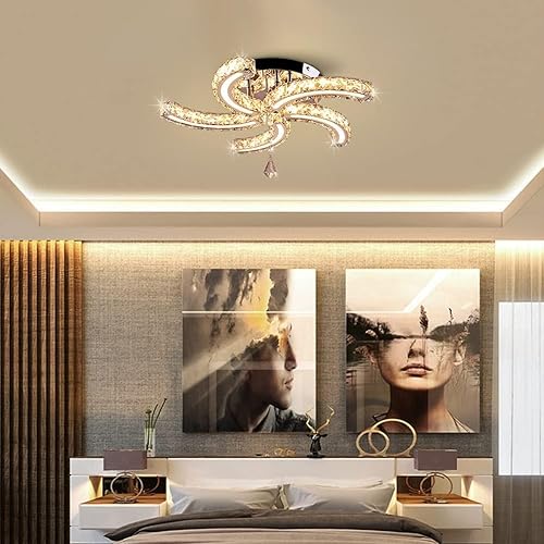 Miniatura 4 de Candelabros de cristal regulables de 19.7 pulgadas, lámparas de techo modernas de cristal acrílico, 5 brazos, lámpara de techo LED de montaje