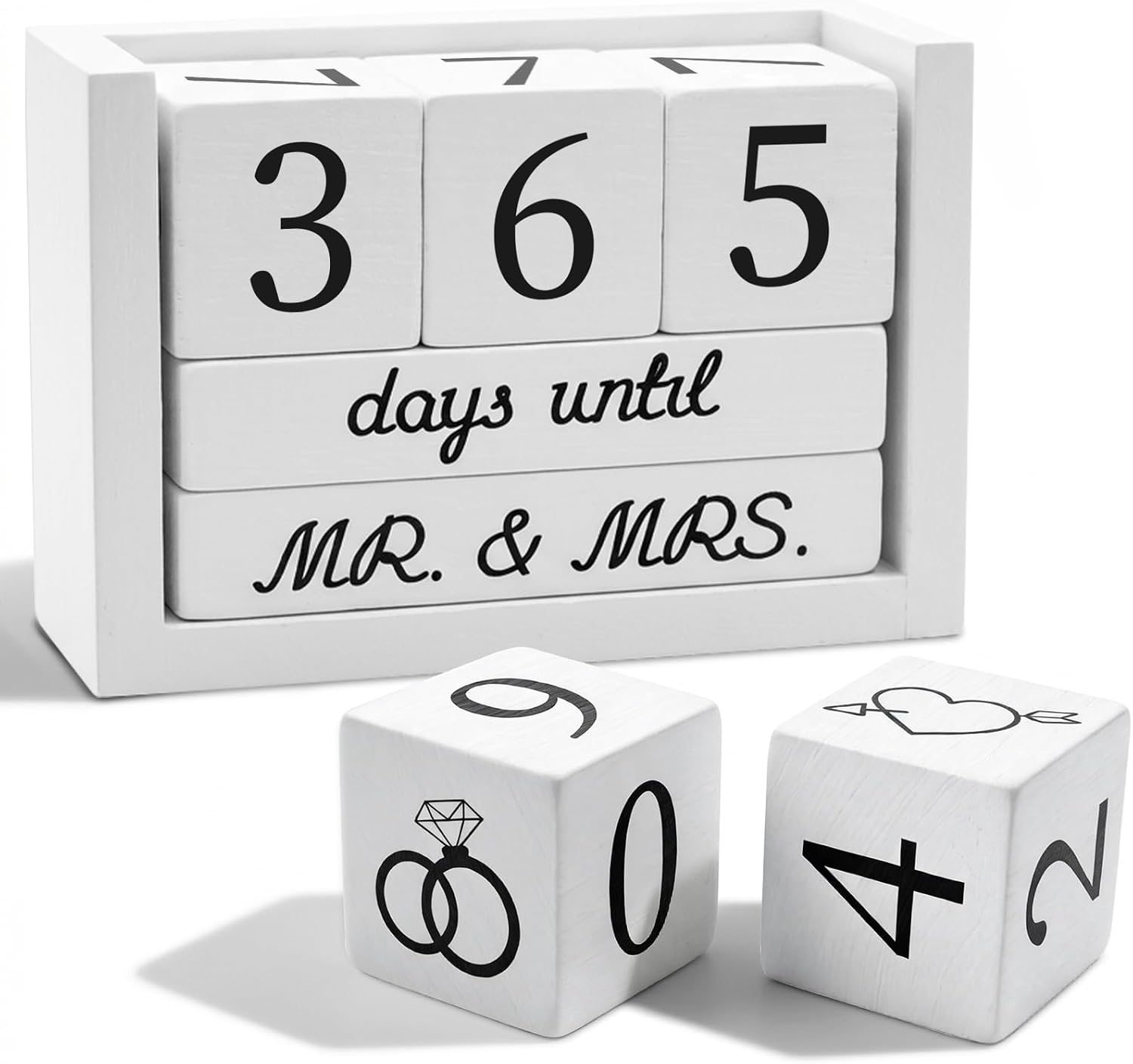 Wedding Countdown Calendar Blocks - Engagement Gifts for Couples, Bride-to-Be Gift, Engagement Party Decorations Home Decor, Wooden Days Until Mr & Mrs Sign