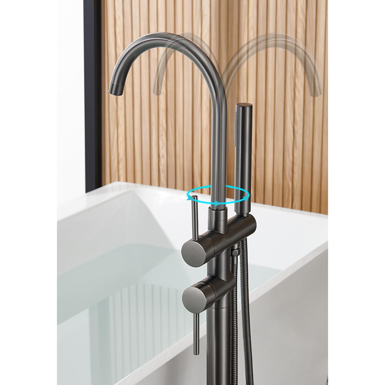 Wolnostojąca bateria wannowa montowana na podłodze, obracana o 360°, połączenie ścienne do ciepłej i zimnej wody, mosiądz, nowoczesny design, stylowa bateria łazienkowa
