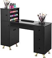 Vista 1 de Mesa de manicura para uñas con cajones, escritorio profesional de tecnología de uñas con USB y tomas de corriente, maquillaje de uñas, salón