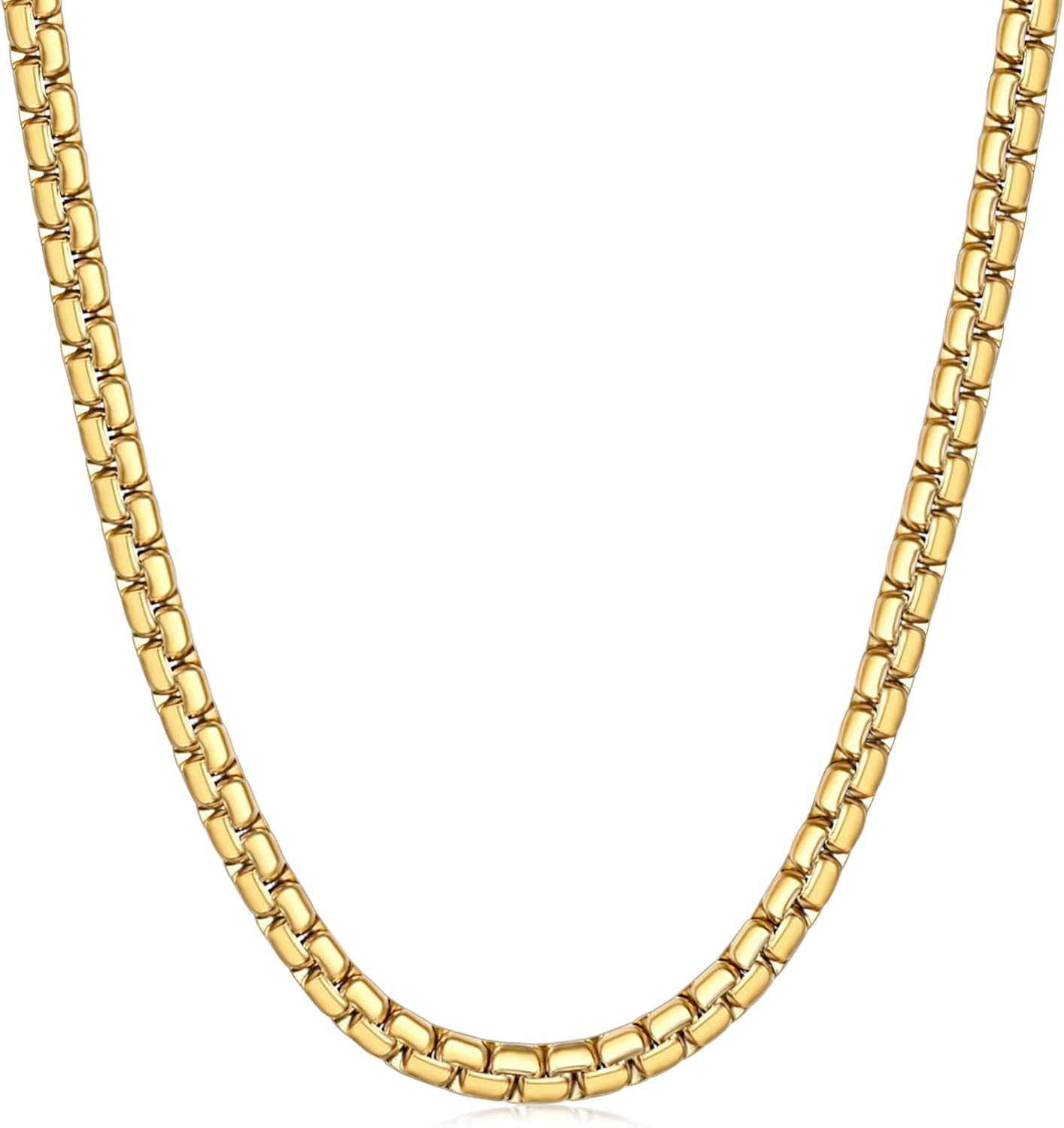 Fiusem Flat Box Chains for Men, 14k Gold Plated/Black Stainless Steel Chain Necklace, 2.5/3/4/4.5/5mm Necklaces for Men and Women 16-28 Inch