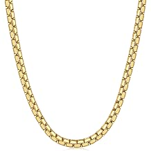 Fiusem Flat Box Chains for Men, 14k Gold Plated/Black Stainless Steel Chain Necklace, 2.5/3/4/4.5/5mm Necklaces for Men and Women 16-28 Inch