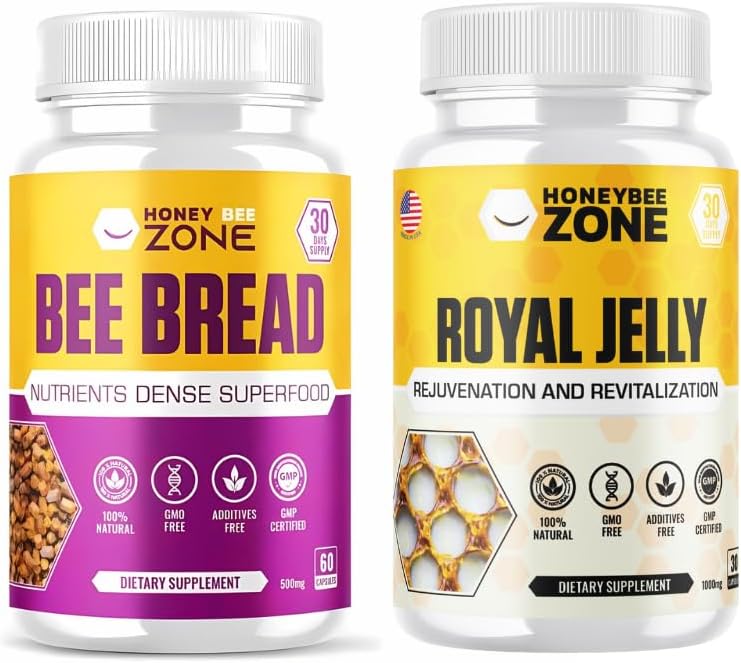 HONEYBEEZONE Bee Bread & Royal Jelly Capsules Natural Superfood Bundle