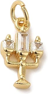 LiQunSweet 10 pcs Golden Color Creative Candle Charms Brass Cubic Zirconia Candlestick Charms for DIY Jewelry Bracelet Necklace Earring Crafts Bag Keychain Decor