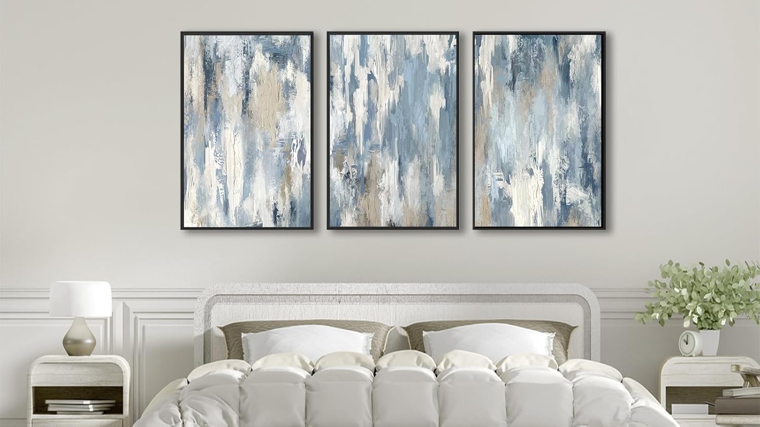 ASDCEUTICALS Abstract Framed Wall Art - Grey Blue Large Wall Decor Neutral Beige Canvas Pictures Rustic Retro Painting Prints for Living Room Bedroom Bathroom Kitchen Office 16" X 24" X 3 Pcs