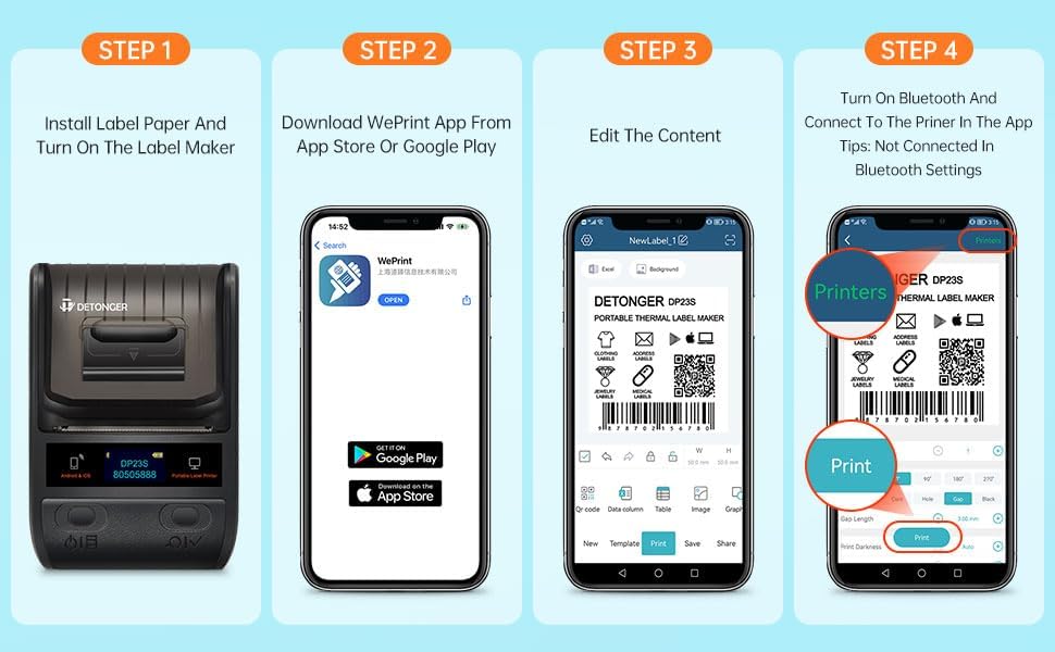 Four-step guide for app connection and printing