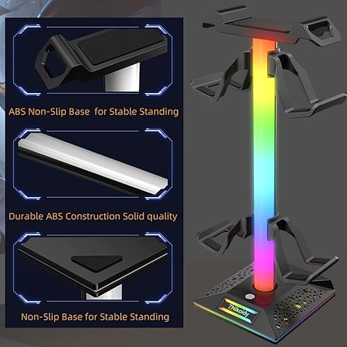 Miniatura 4 de Soporte de auriculares para videojuegos, accesorios de PC - Soporte de auriculares RGB con 2 puertos USB, 10 modos de luz, soporte para auriculares