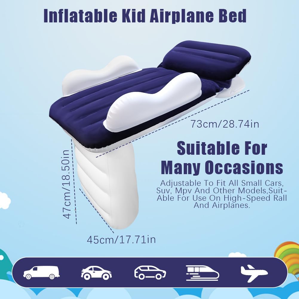 Inflatable Toddler Travel Bed?Abnaok Airplane Bed for Kids, Airplane Seat Extender for Kids - Plane Bed for Baby Air Mattress, Toddler Blow Up with Sides Pump and Belt