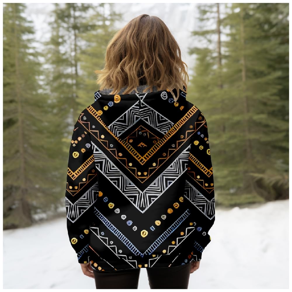 Veste D'Hiver À Capuche Pour Femme, Veste Polaire En Peluche, Imprimé Tribal Indien, Chaude Avec Poches Zippées Complètes, Veste De Survêtement, Cardigan Veste Matelassée Décontractée, Veste