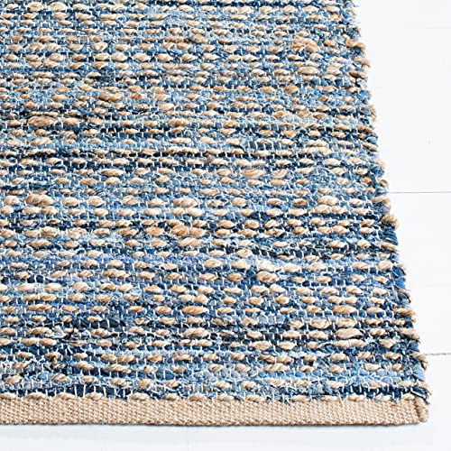 SAFAVIEH Cape Cod Collection Area Rug - 6' x 9', Natural & Blue, Handmade Flat Weave Coastal Braided Jute, Ideal for High Traffic Areas in Living Room, Bedroom (CAP351A) - Image 4