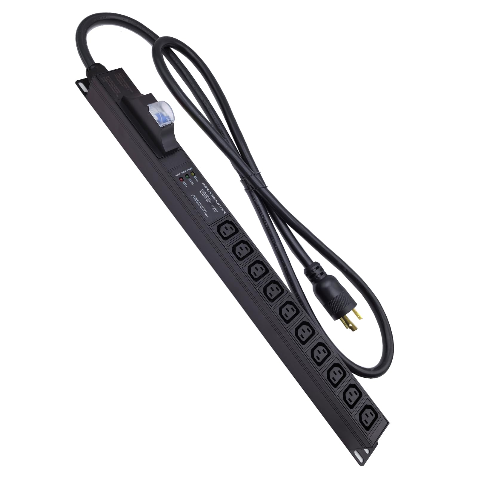L6-30P 30 Ampere 7200W 10 Position C13 Socket 6-Foot Cable air Switch Anti Electric Shock Surge Module Aluminum Alloy Body 0u Vertical Installation