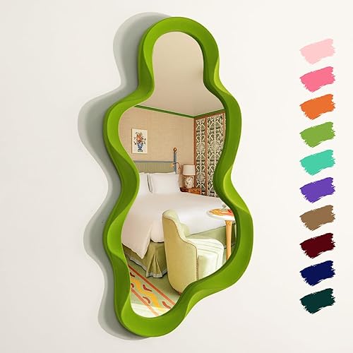 Miniatura 9 de Espejo de Pared Verde Decorativo para Entrada de Pasillo, Pequeños Espejos Decorativos Arqueados Irregulares para el Hogar, Oficina, Sala de Estar,
