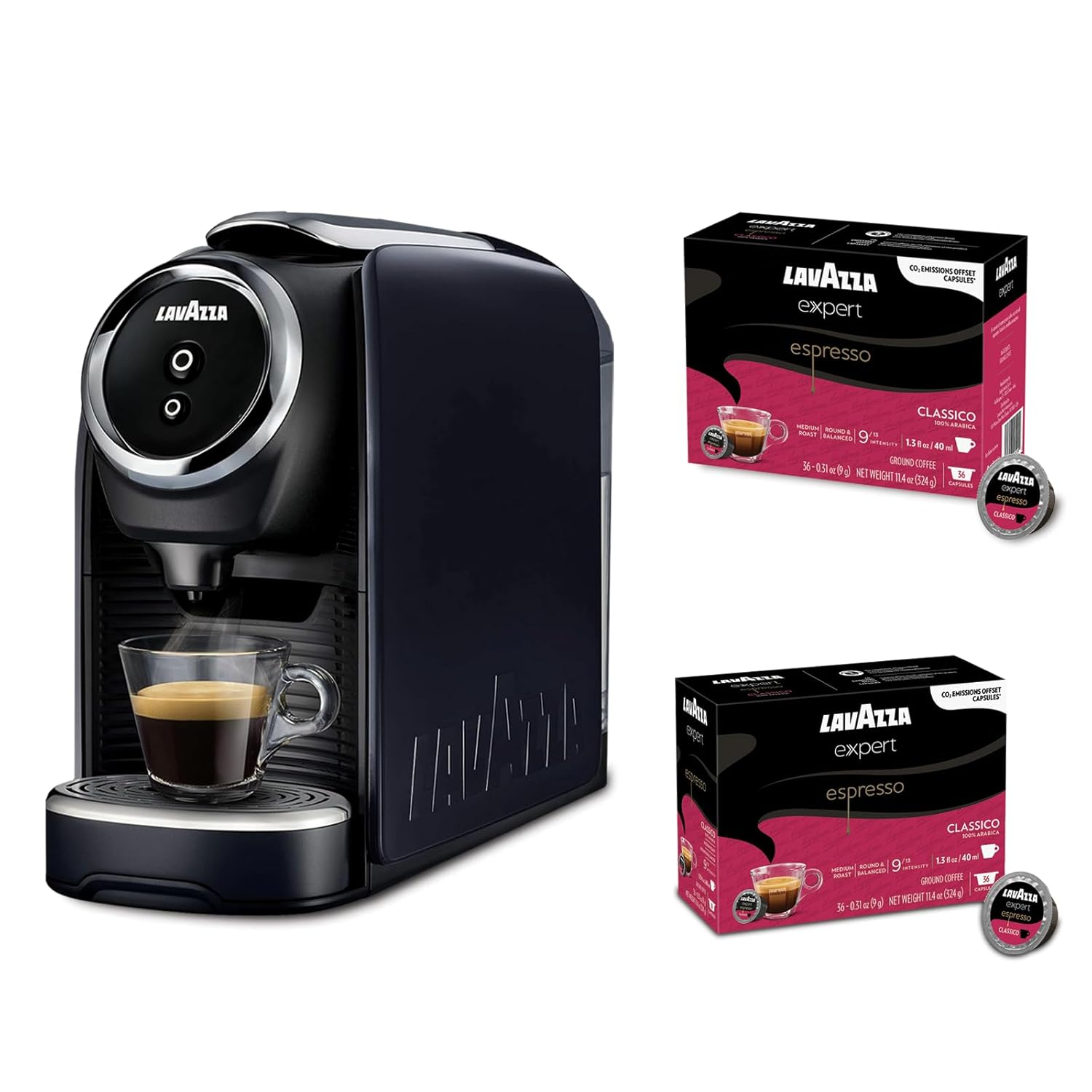 Lavazza Classy Mini Coffee Maker 72 Count Classico Espresso Capsules Compact Single-Serve Machine for Espresso Lungo Compatible Expert