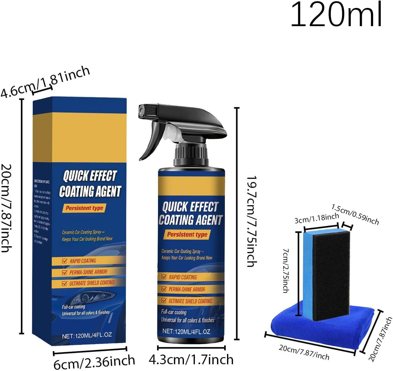 Ceramic Spray Coating, 120ml Quick Effect High Gloss Automotive Polish, Car Ceramic Protection with Easy Application, Detailing Spray with Nano Formula, Coating Liquid for Windshield Tire Trim
