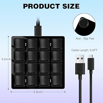 Mini Black 16key Programmable Shortcut Key Keyboard for Game Office Working
