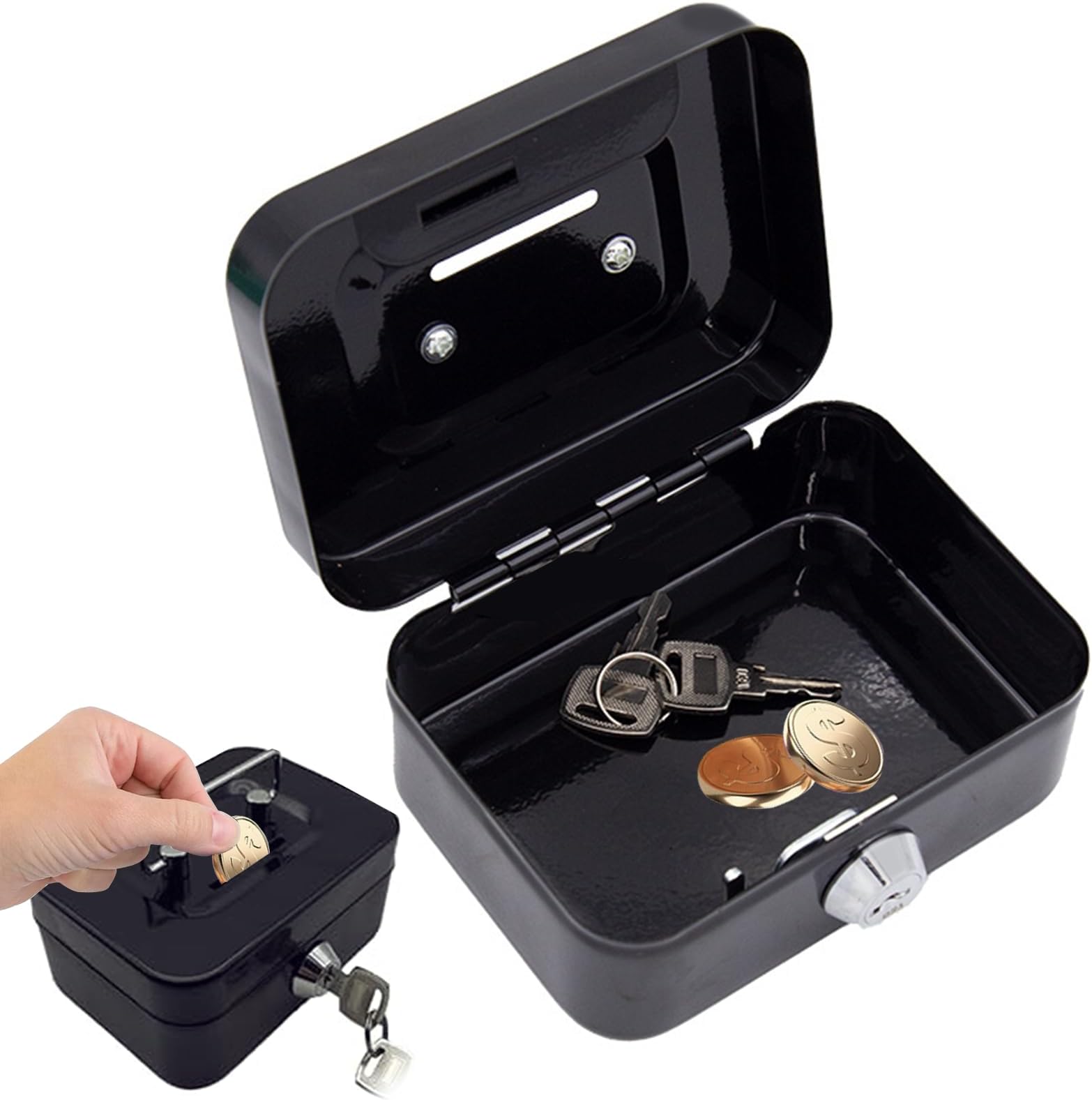 Relaxdays Caisse à Monnaie, Verrouillable, Monnayeur, Acier, 2 Clés