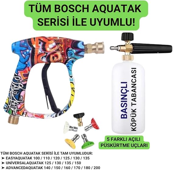 Polham Tüm Bosch Aquatak Serisi ile Uyumlu Basınçlı Yıkama Makineleriyle Uyumlu Profesyonel Araç Yıkama Tabanca Seti