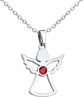 Lauren-Spencer Angel Necklace With Birthstone for Women - Cute Guardian Pendant Stainless Steel Wings Necklace for Girls - Birthday Jewelry Gifts