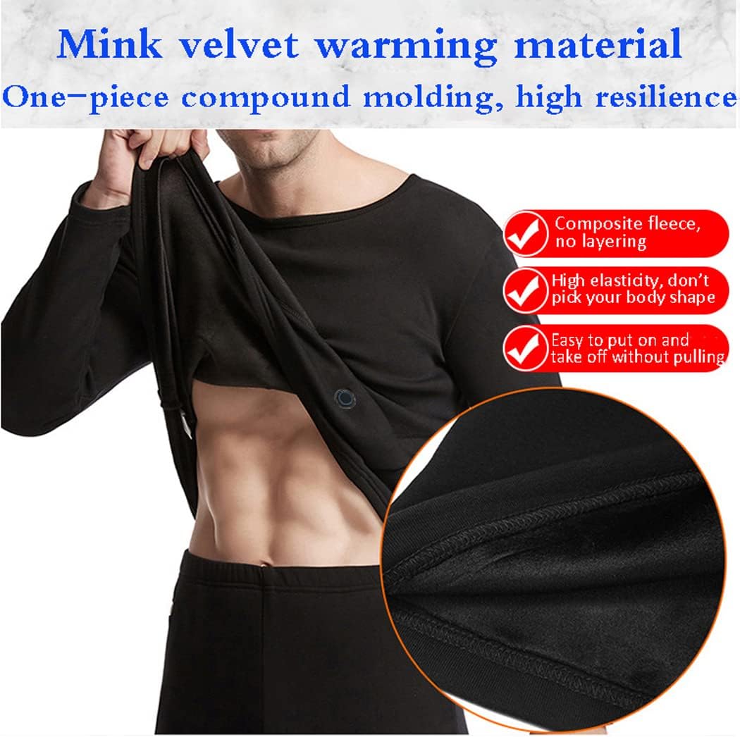 LANGWEI Men's Heated Thermal Underwear Set, USB Electric Fleece Thermal Suit Long Sleeve Top and Bottom Long Johns