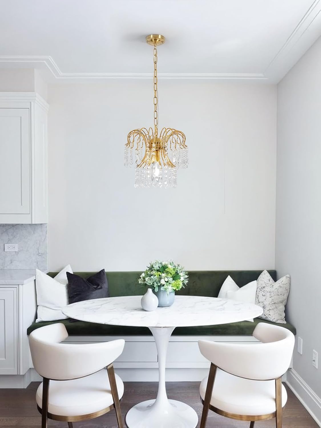 Goeco Crystal Gold Pendant Light Fixtures for Kitchen Island, E26 Bulb 1-Light Crystal Hanging Lights Fixture, Elegant Adjustable Pendant Lighting for Dining Room Bedroom