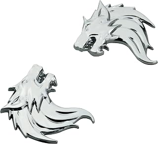 Pair 3D Wolf Head Emblem Side Fender Door Metal Badge Decal for Car Motorcycles Truck SUV Pickup (Chrome)
