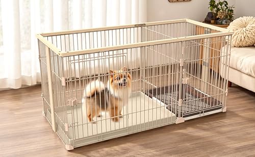 （10:30時点） YumeTail 犬ケージ 犬ゲージ 犬用ケージ、二重スペース設計、145×68×70cm、トイレスペース付き、室内用 小型中型犬用 (ナチュラル, L(145*70*68cm)屋根なし)
