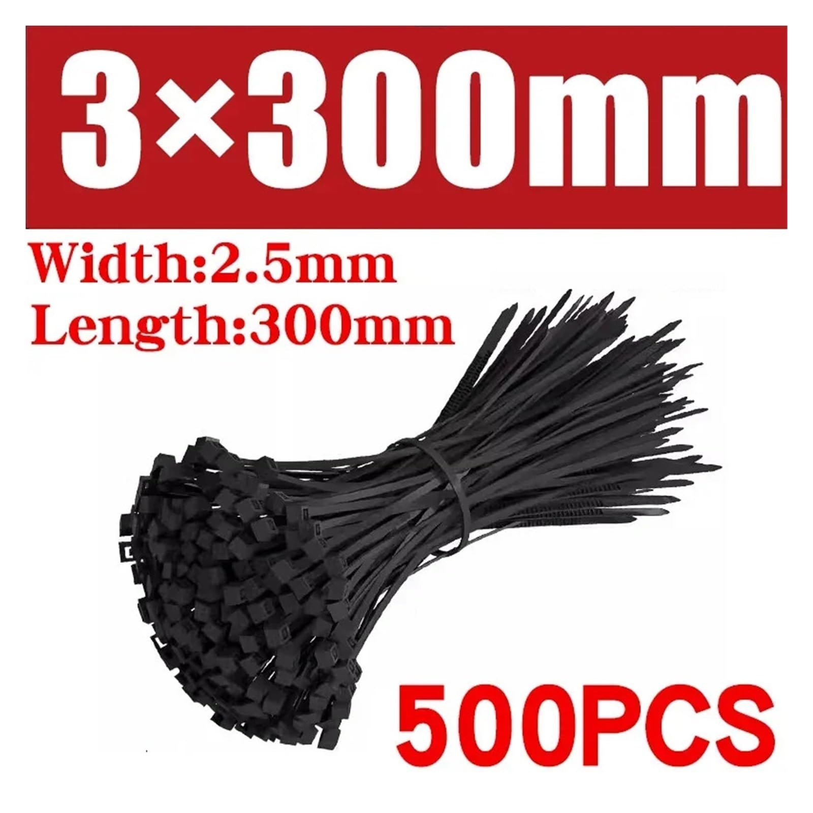 500/1000 pezzi fascette stringicavo in plastica e nylon fascette autobloccanti fascette stringicavo Organizzatore Cavi(2.5x300mm (500pcs))
