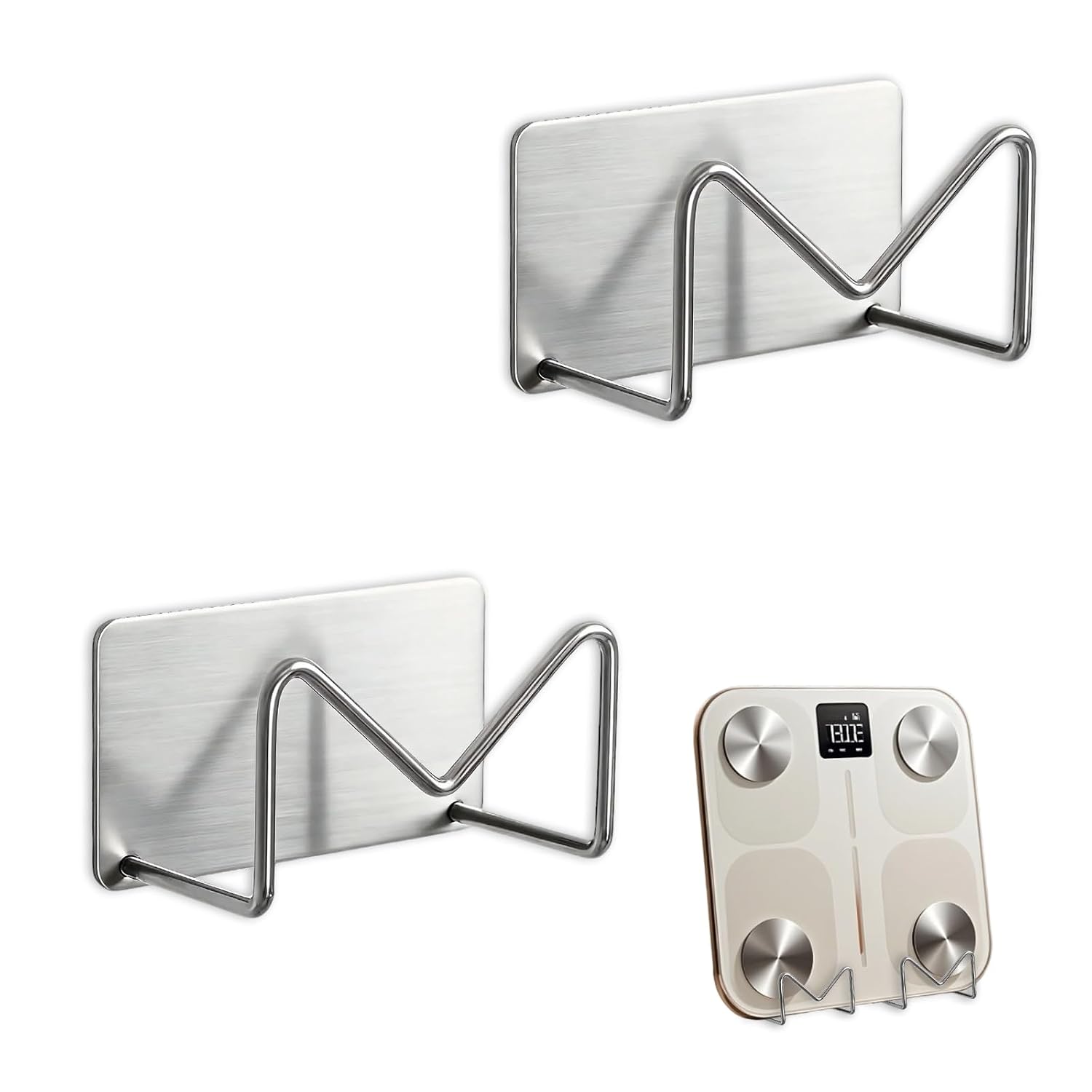 MOROBOR Weight Scale Holder Wall-Mounted, 2pcs Self Adhesive Smart Scale Stand Adjustable Wall Storage Bracket Fit for Home Gym,Bathroom,Bedroom,Kitchen,Dorm,RVs,Pantry/White