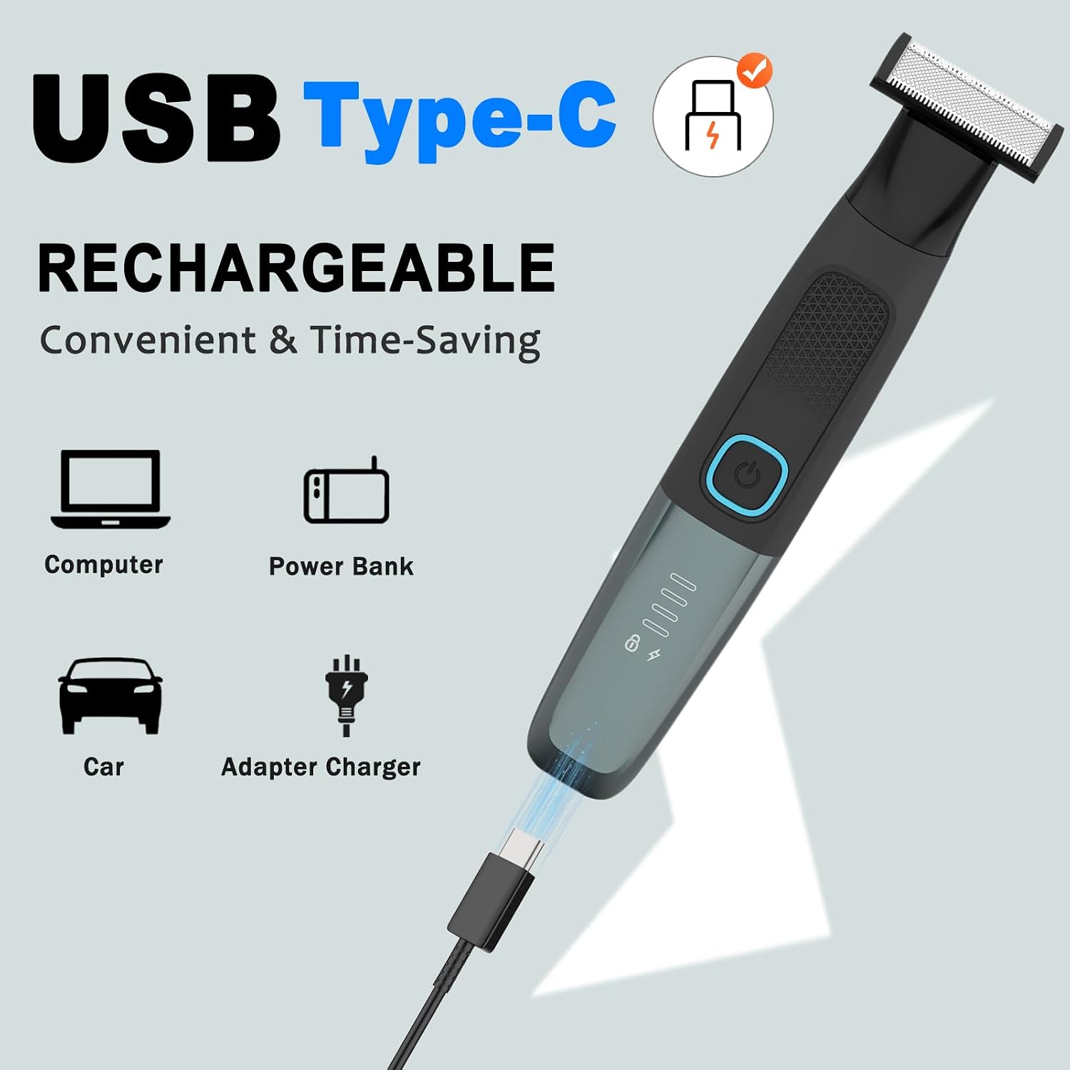 Body Hair Groomer for Men IPX6 Waterproof Facial Beard Shaver Travel Lock | Painless Close Shave Wet Dry Body Trimmer USB-C Rechargeable Face Razor Legs Back Chest Grooming Tool Adjustable Length