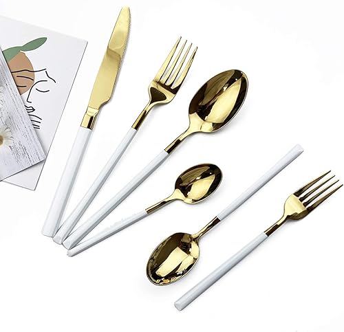 Miniatura 20 de JASHII - Juego de cubiertos de 24 piezas, cubiertos de alta resistencia hechos de acero inoxidable 18/10, utensilios de comer incluyen cuchillo