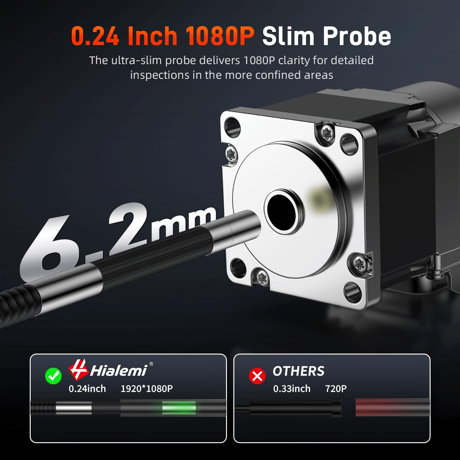 Two-Way Articulating Borescope with Probe Hover Lock, 6.2mm Endoscope Camera with Light, 5" IPS/ 1080P/ 0.24in, 5.0FT Semi-Rigid Snake Camera, Industrial Endoscope for Mechanical Inspection