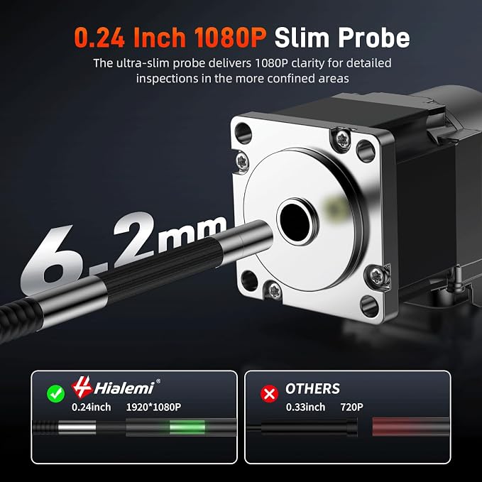 Cámara de Inspección Industrial Endoscópica Articulada Hialemi A522 con Luz, Pantalla IPS de 5", Resolución 1080P, Impermeable IP67, sonda flexible articulada de 5 pies miniatura 2