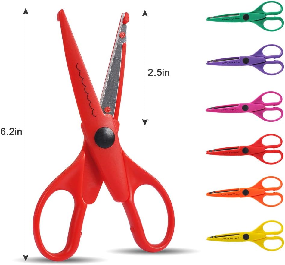 UCEC Craft Scissors Decorative Edge, 6 Pack Extended Crafting Scissors, Pattern Scissors with Different Designs on Blades, Fun Scissors for Kids, Teachers, Crafts, Scrapbooking, DIY Photos, Album