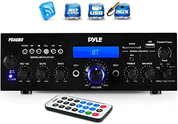 Amplificatore Audio Bluetooth Pyle Da 200W – 2 Canali, Ingressi USB/SD/AUX/MIC E Radio FM Con Display LCD