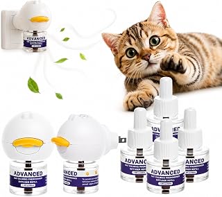 Cat Calming Diffuser with Advanced Pheromone Technology, 120 Days Plug in Diffuser for Multi Cat Home, Reduce Stress, Urine Spraying, Scratching, Hiding, Support Calm Behavior, 2 Diffusers, 4 Refills